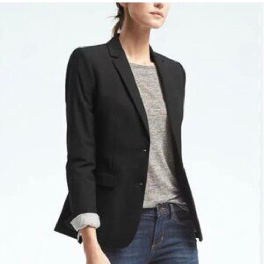 Banana Republic Stretch Wool Blazer Size 6 Black Single Button Career Jacket